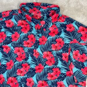 Ariat Tek Shirt Mens XL Performance Polo Blue Red Floral S/S Athleisure Sports
